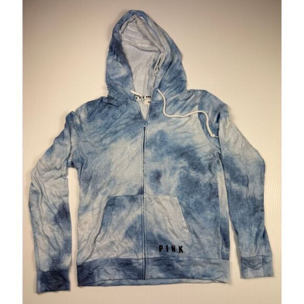 PINK Victoria's Secret Tie Dye Zip Up Hoodie Blue White Casual Loungewear Size M